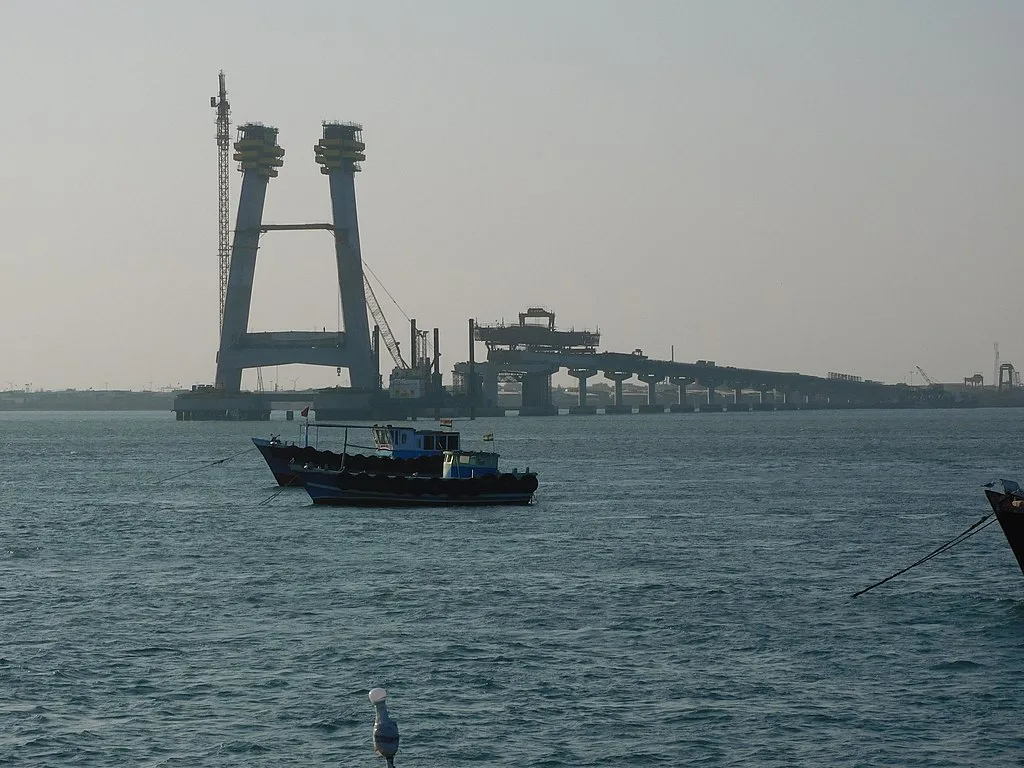 Bet Dwaraka view of sea bridge under construction